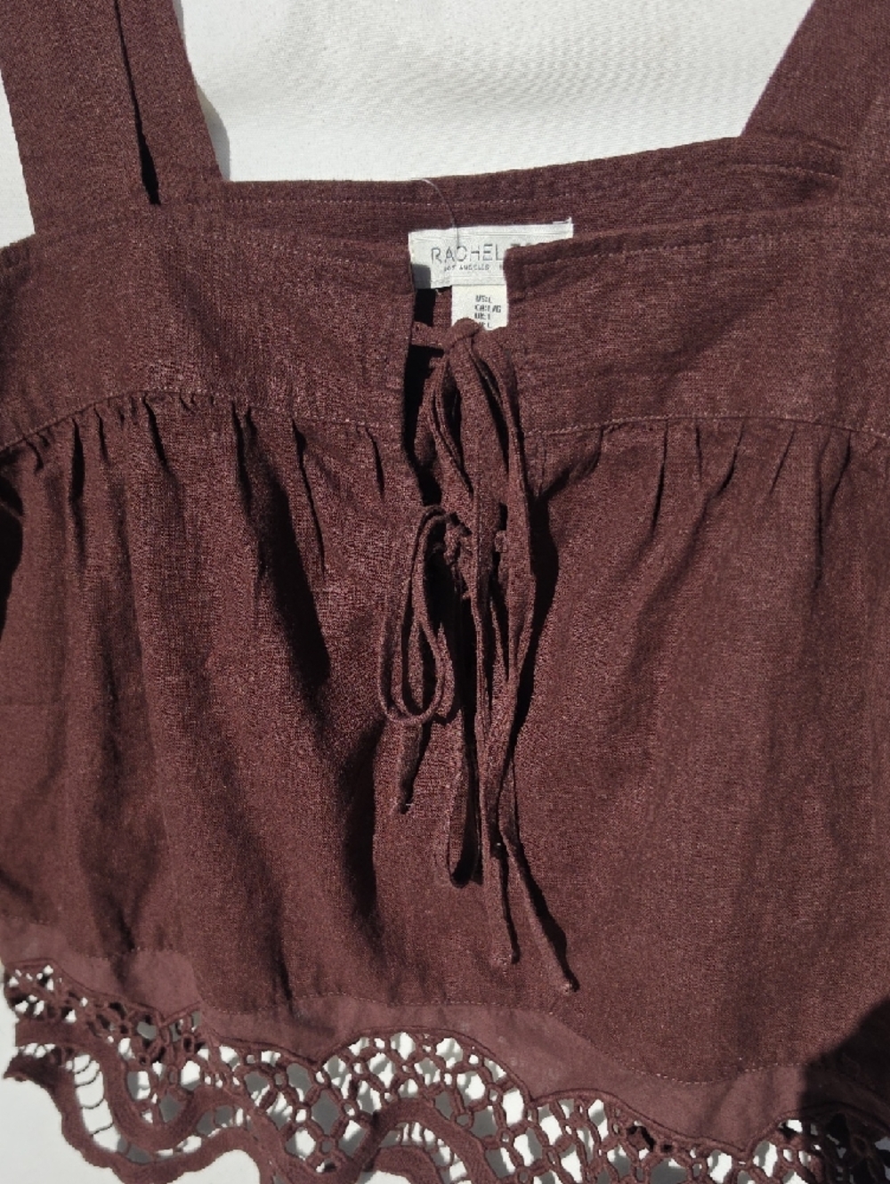 Rachel Zoe Brown Crochet-Hem Tie-Front Camisole